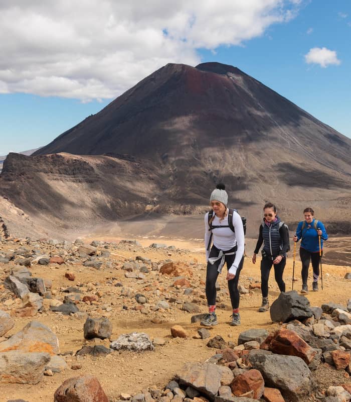 Women walking Tongariro Alpine Crossing.