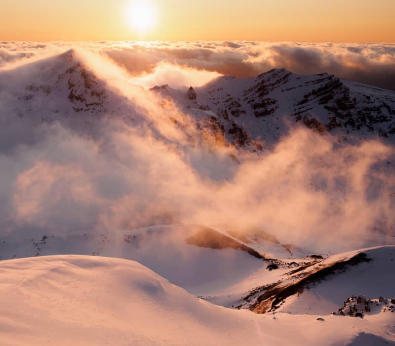 View of Tongariro Alpine Crossing in Winter.