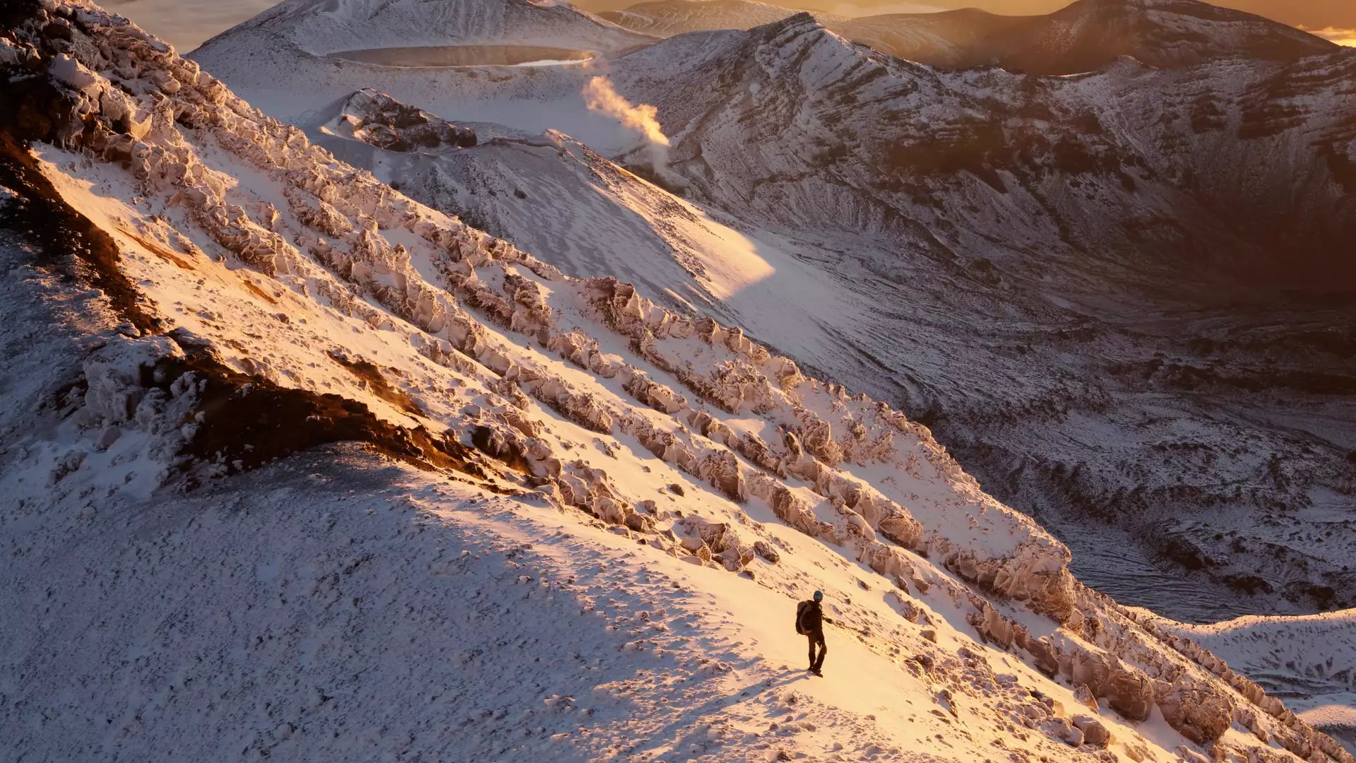 View of Tongariro Alpine Crossing in Winter.